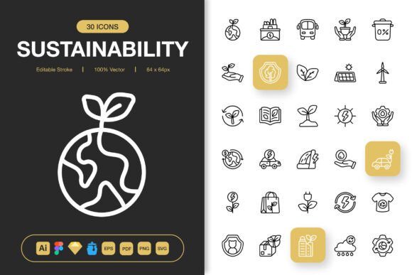 A Minimalist Icon Set for Modern Sustainability Messaging