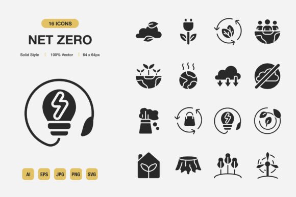Net Zero Solid Icons: A Complete Set for Modern Design
