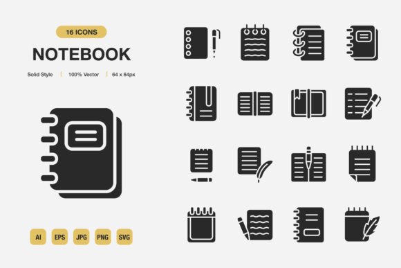Notebook Solid Icons: A Universal Design Toolkit
