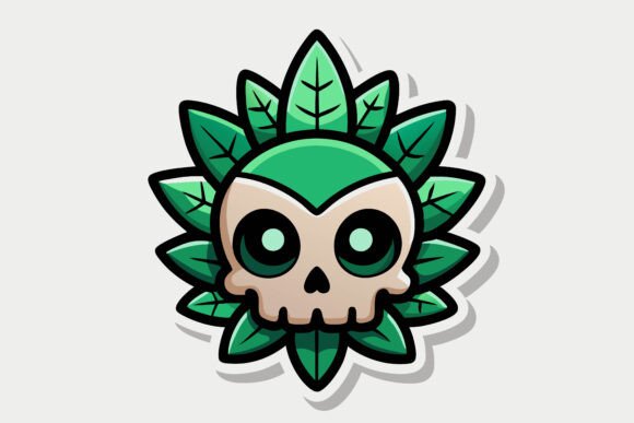 The Artistic Fusion: Green Cannabis Skull Weeds Plant Illustrations